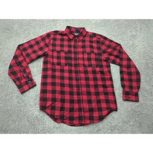 XXX Rude Button Up Shirt Mens Medium Red Check Flannel Long Sleeve Classic